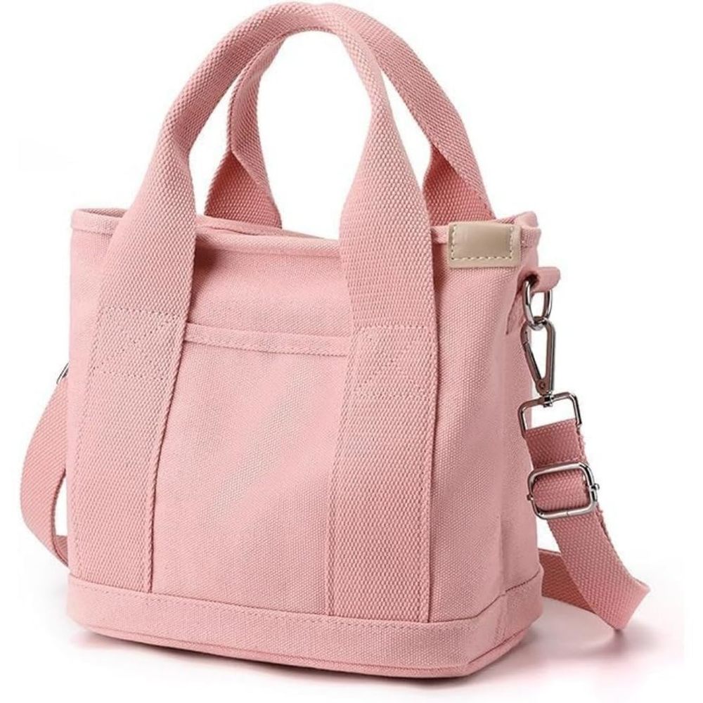 Small Multi-Pocket Canvas Tote with Zipper, Crossbody Satchel Messenger Bag